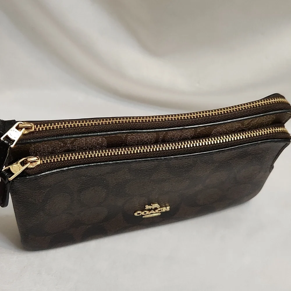 Coach Signature Double Zip Wallet Wristlet - Picture 14 of 14